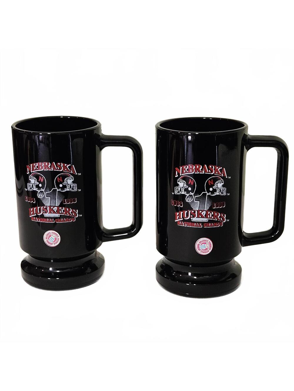 Nebraska Huskers Black Ceramic Coffee Mugs Set of 2 Vintage 1994-1995